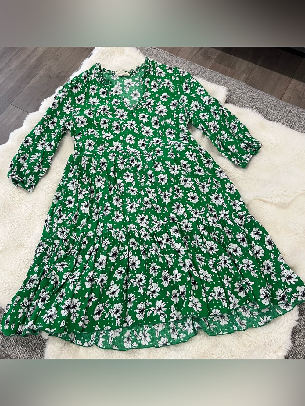 MELLODAY Green Floral Tiered Midi Dress